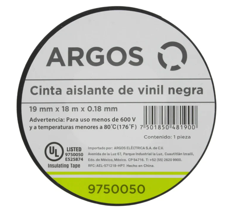 Cinta Aislante Eléctrica Negra De PVC Argos 9750050